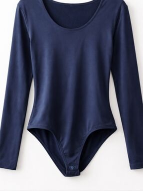 Navy Long Sleeve Bodysuit Scoop Neck Minimal Fitted Basic XL NWT